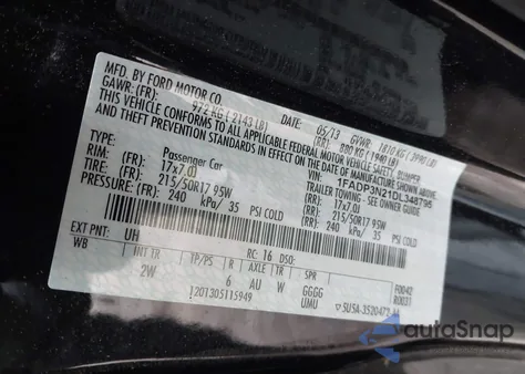 2013 Ford Focus Titanium z USA, uszkodzony, nr VIN 1FADP3N21DL348795